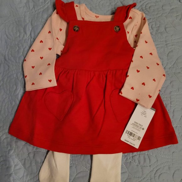 Extra Sweet! Carter's Baby 3-Piece Set-Red Jumper Pink Shirt White Tights 3M - Picture 1 of 14